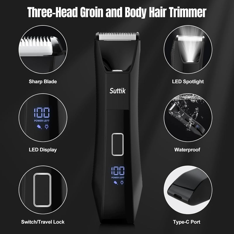 Suttik Manscape Body and Ball Trimmer for Men, 3-in-1 Pubic Groin & Nose Hair Trimmer, Ball Shaver & Body Groomer, Wet/Dry Electric Razors for Smooth Shaving, IPX7 Waterproof with Travel Case - Image 2